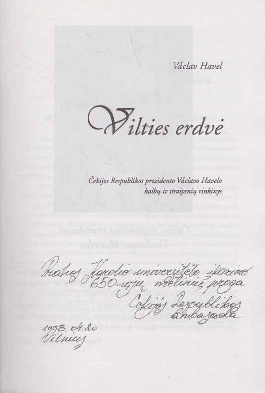 Václav Havel  - Vilties erdvė (su dedikacija)
