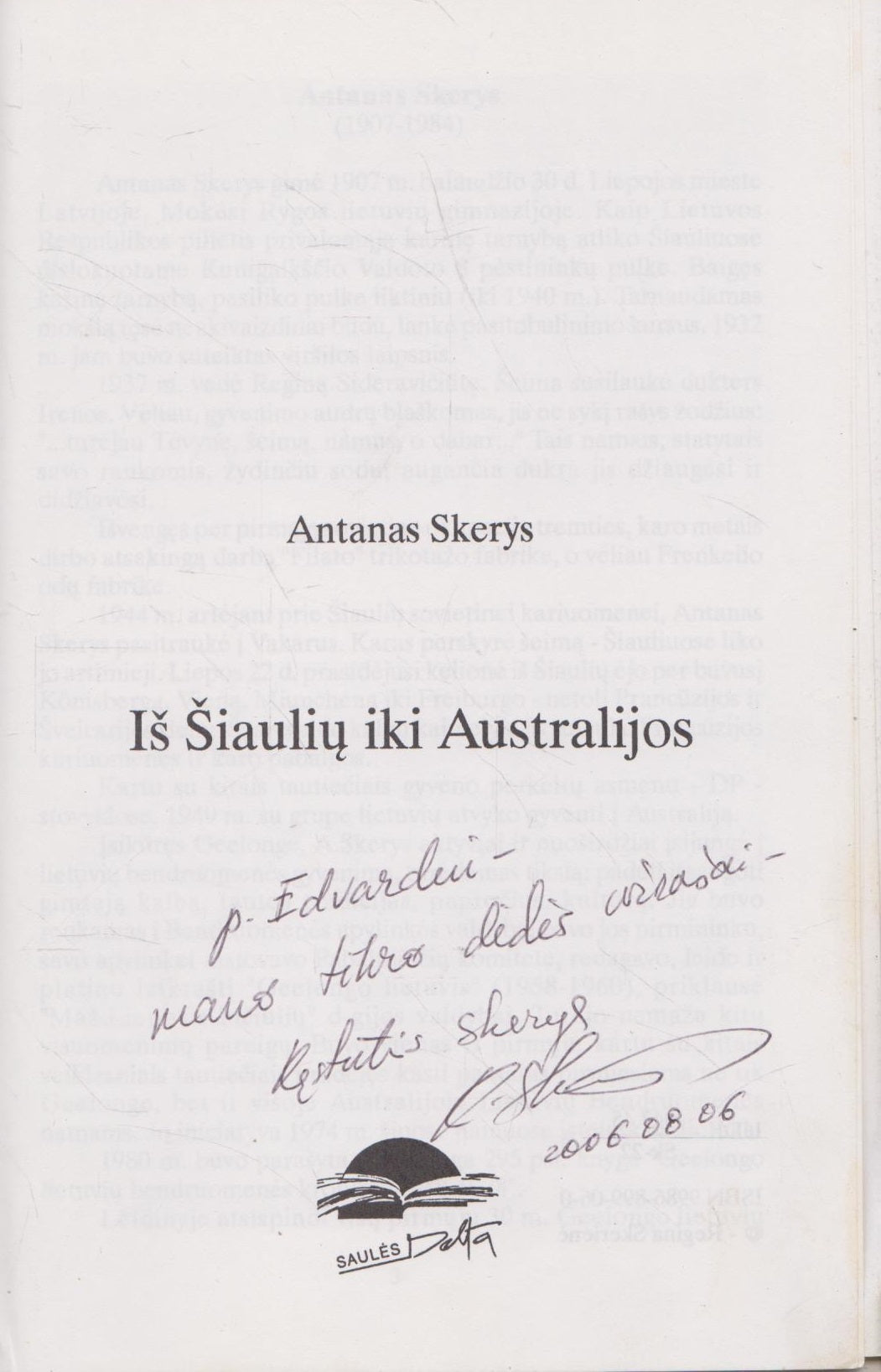 Antanas Skerys - Iš Šiaulių iki Australijos