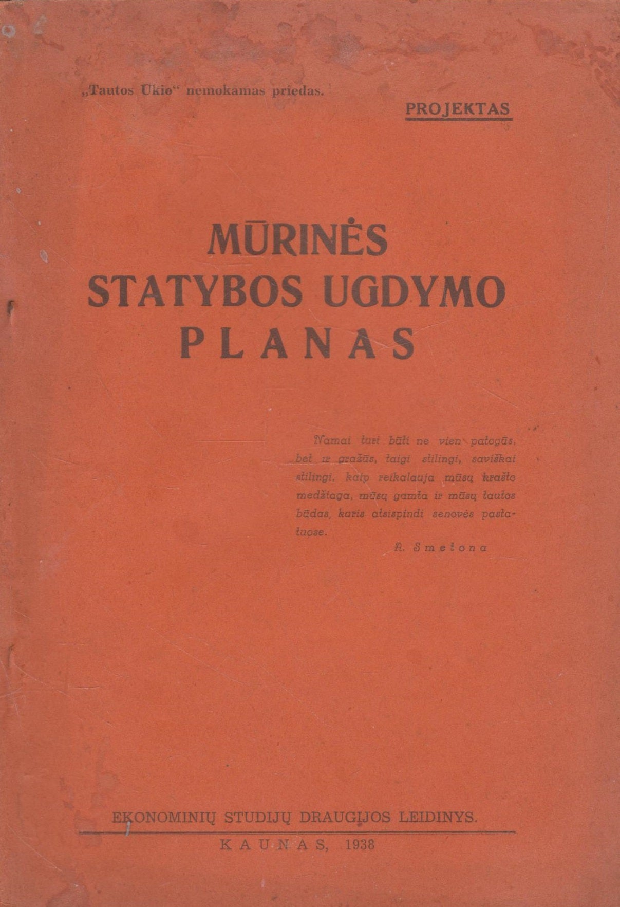 Mūrinės statybos ugdymo planas : projektas, 1938