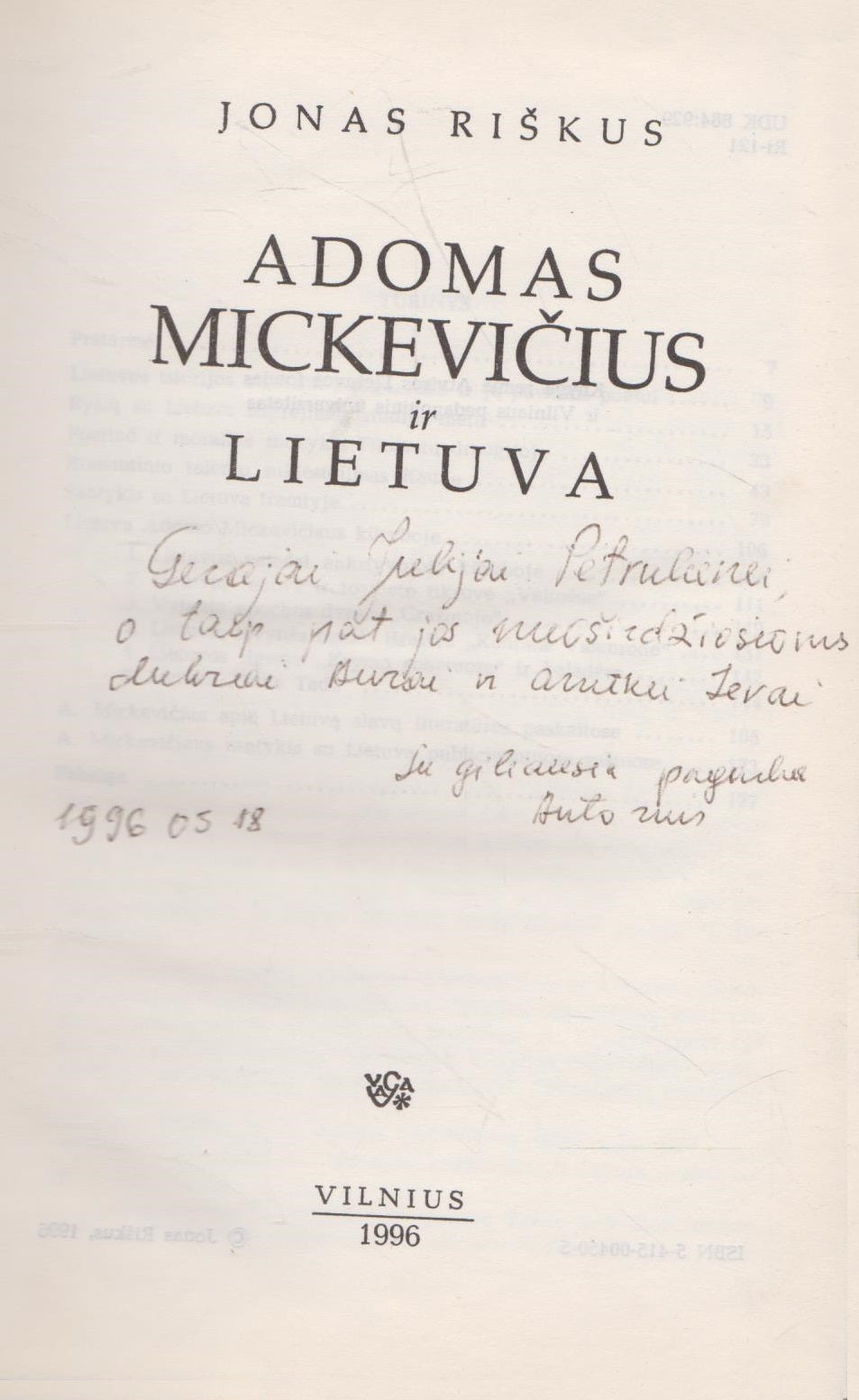 Jonas Riškus - Adomas Mickevičius ir Lietuva (su. aut. autografu)