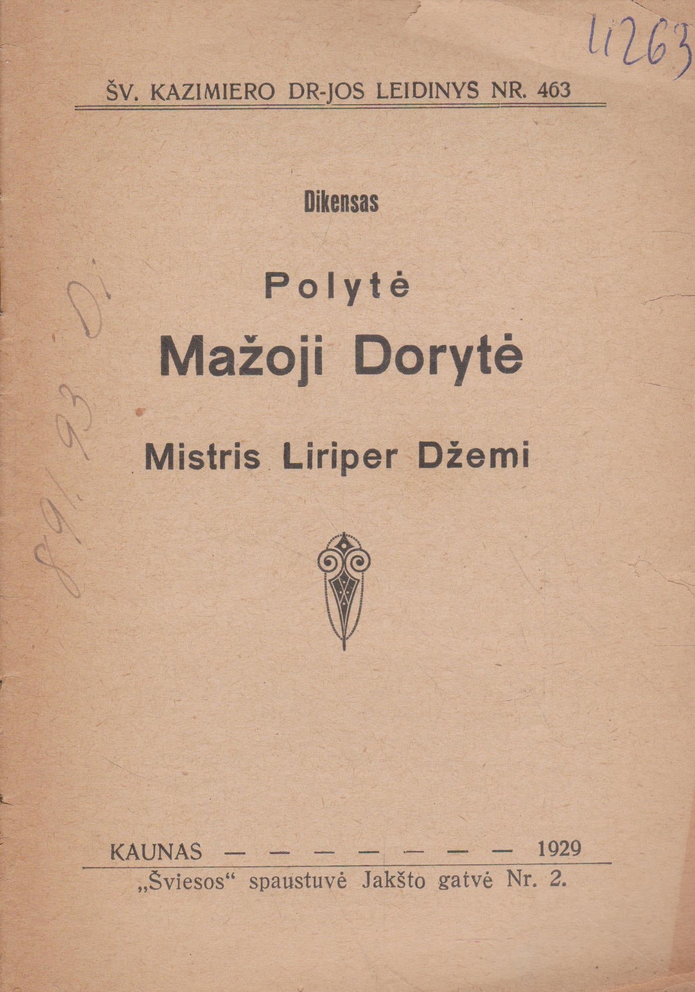 Dikensas - Mažoji Dorytė, 1929 m., Kaunas