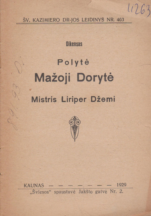 Dikensas - Mažoji Dorytė, 1929 m., Kaunas